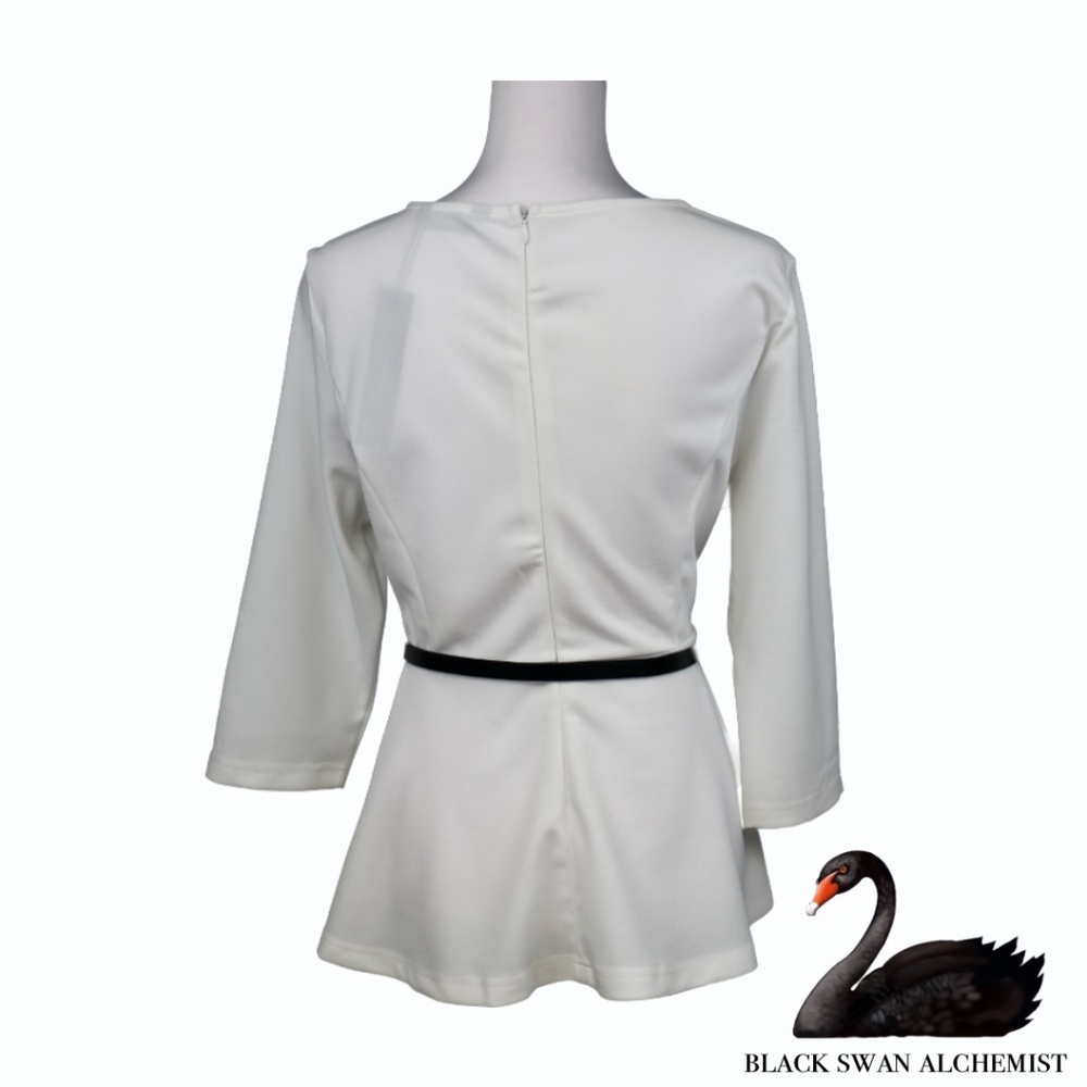 NWT	Allegra K. Women’s 3/4 Sleeve Belted Elegant Business Peplum Top SIZE LARGE - Picture 4 of 5